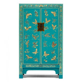 Golden Dragon Oriental Painted Solid Wood Blue Medium Cabinet 70x40x120cm